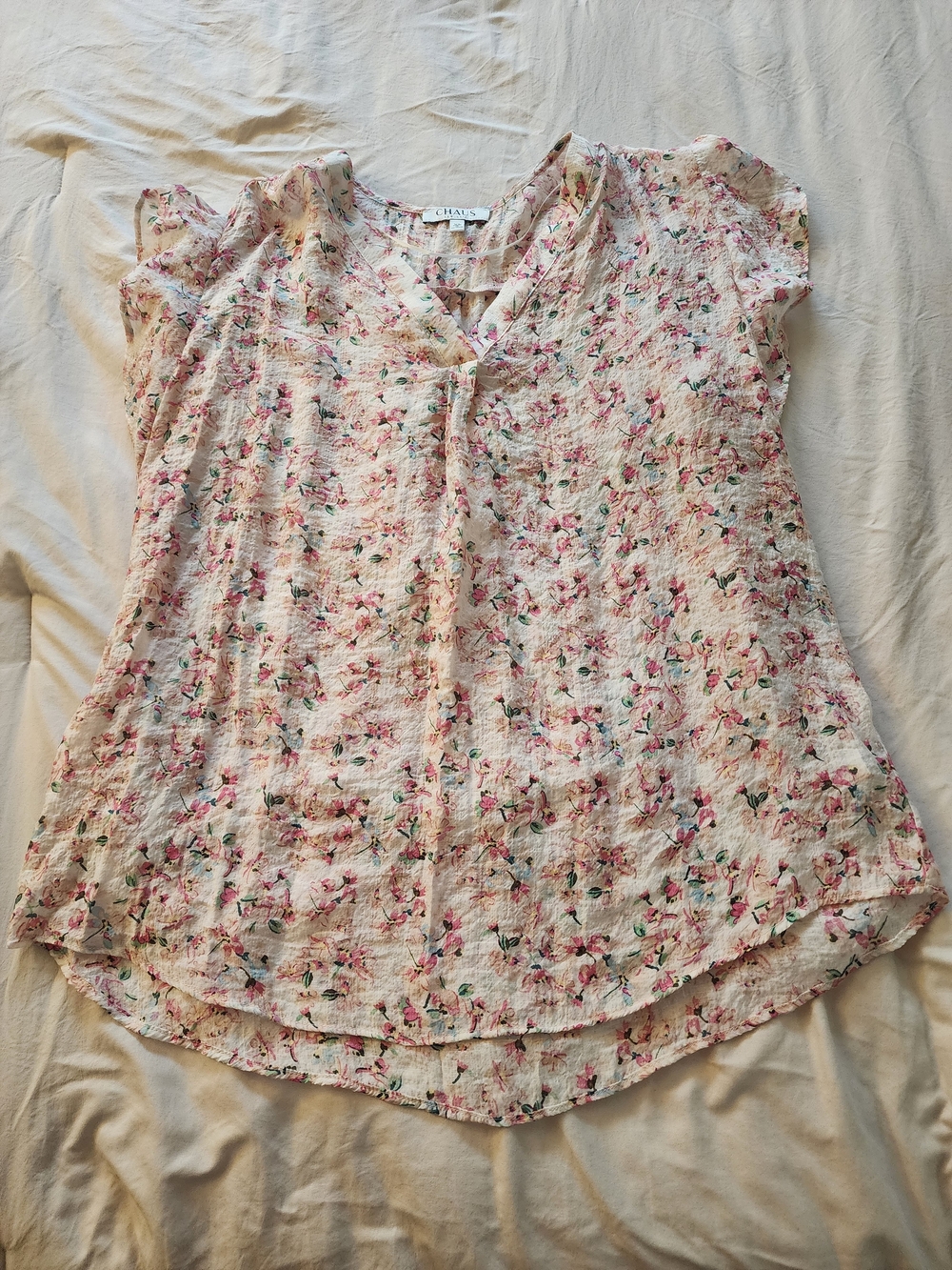 Chaus Cream Floral Short Sleeve Blouse XL
